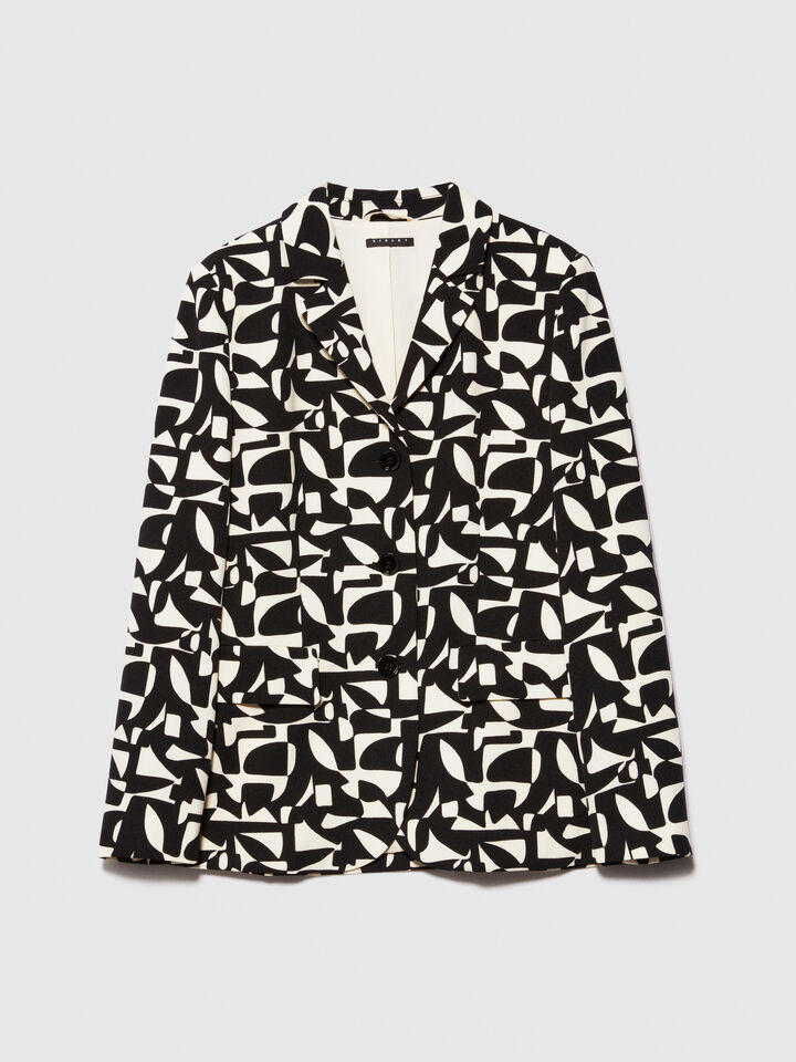 Printed slim fit blazer - women's jackets - Black | Sisley image number 6